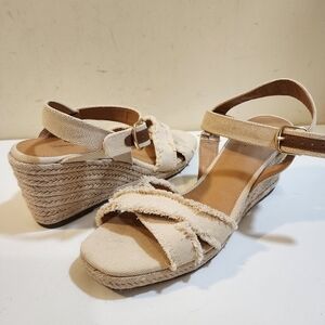 TOMMY BAHAMA Bethany Women's Cream textil Upper Wedges Strappy  Sandals 9.5M